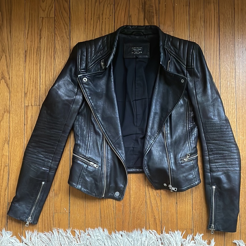 Zara Trafaluc genuine leather biker jacket